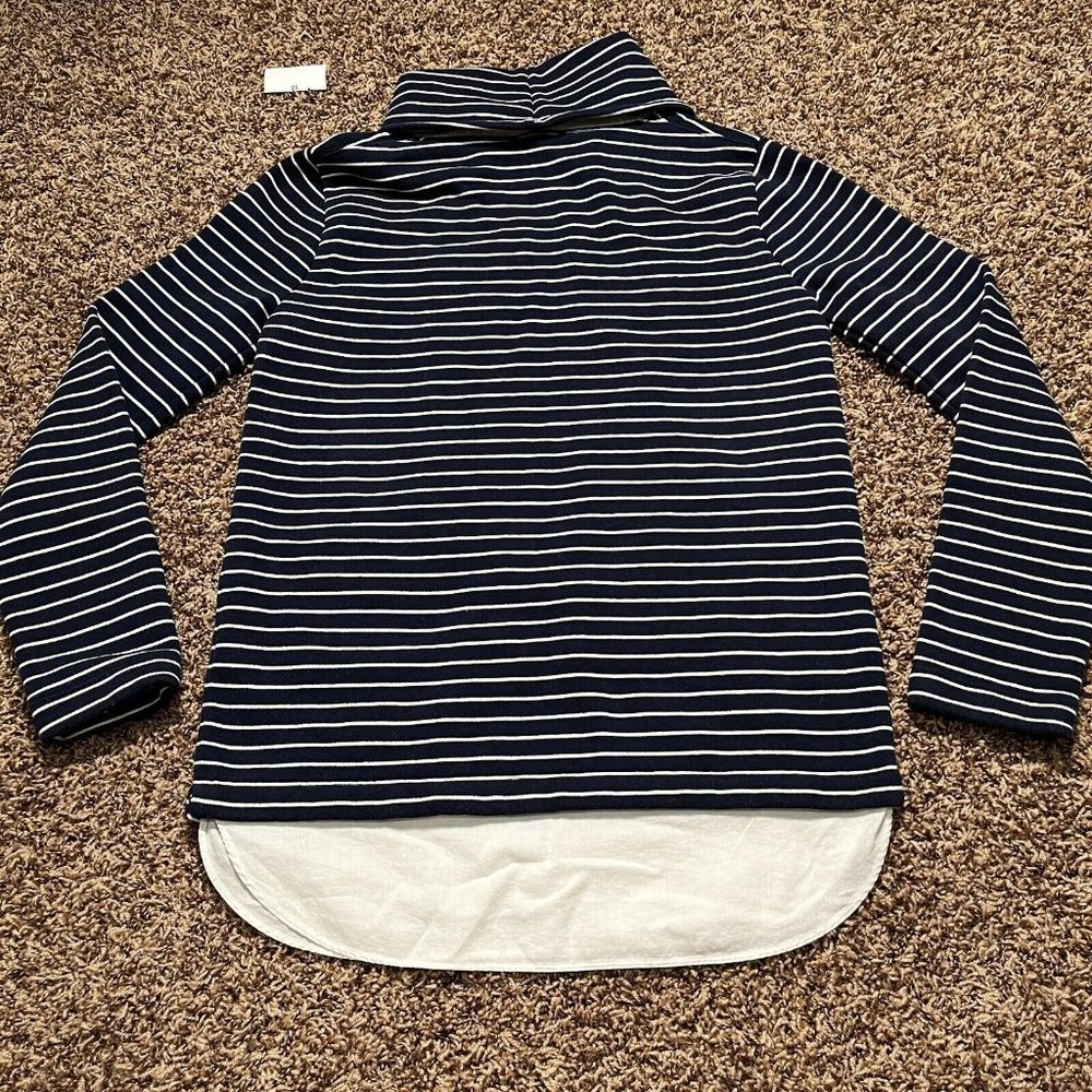 J Crew Sweater Womens XXS Navy Stripe Cowl Neck Knit Long Sleeve Pullover Top - Picture 2 of 10